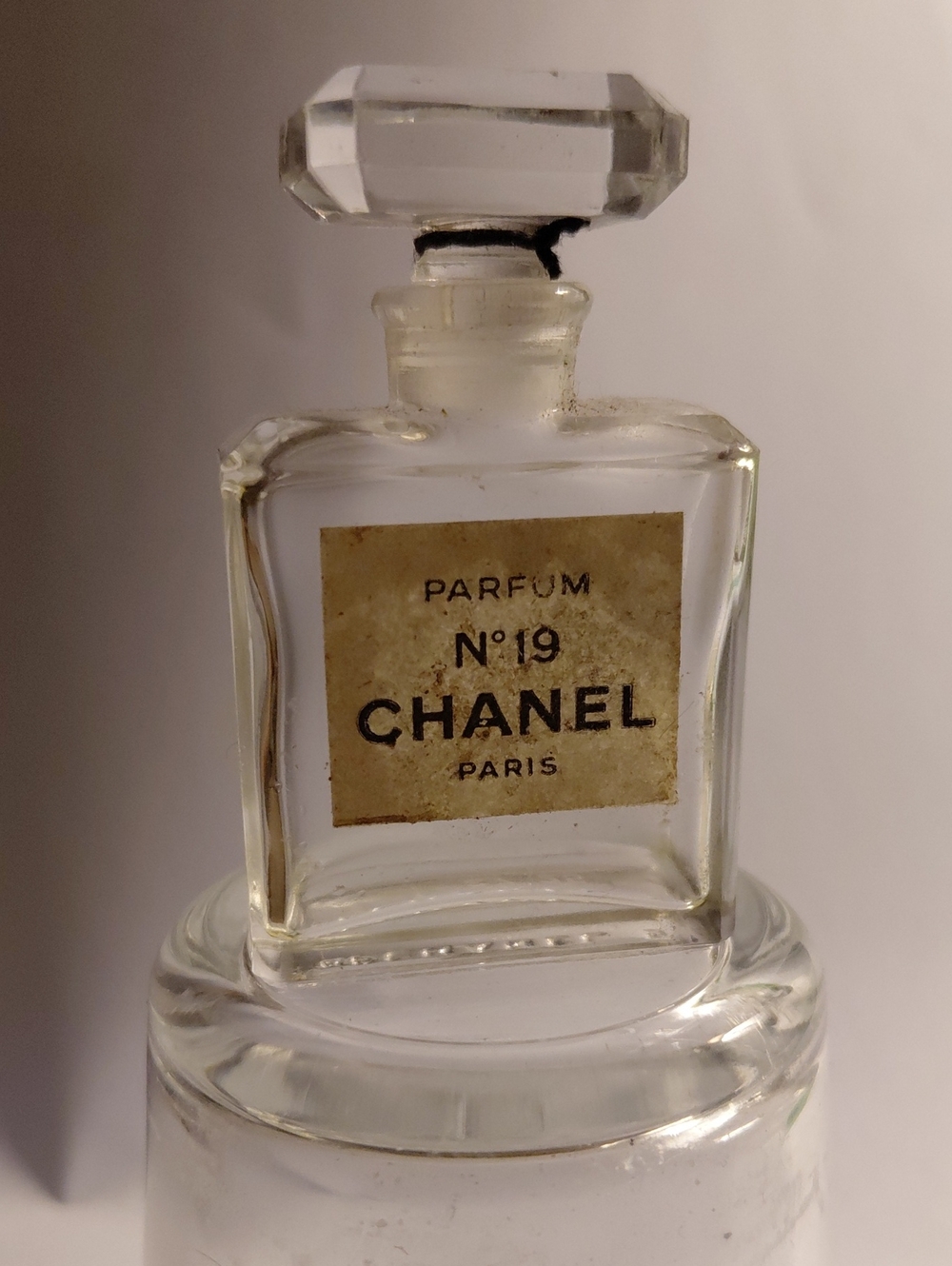 Vintage Chanel No.19 Empty Mini Glass Parfum Bottle Cream Label Glass Stopper